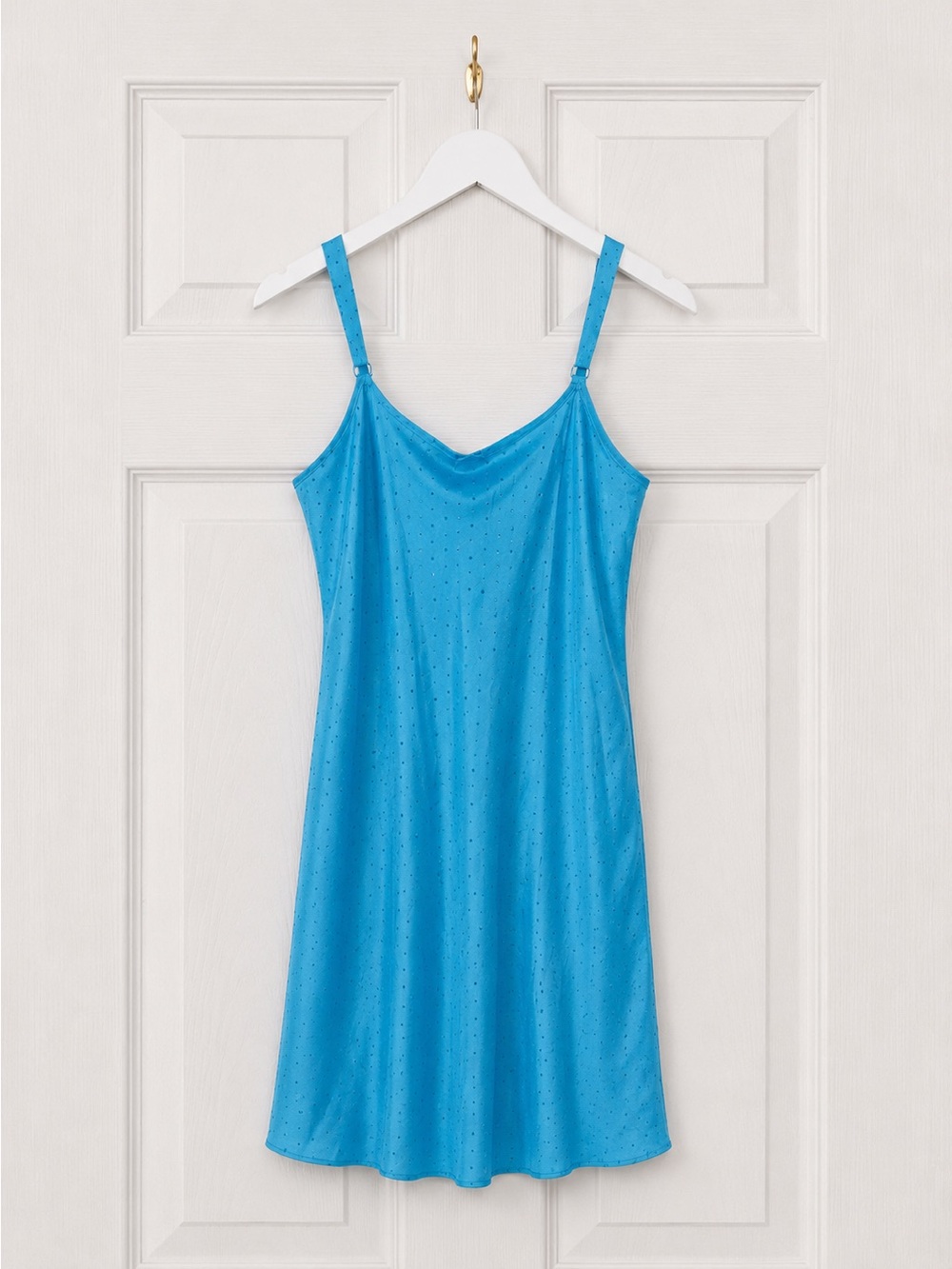 Morgan Taylor Intimates Bright Blue slip with Navy Polka Dots nightgown